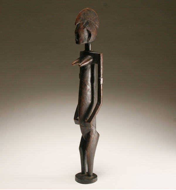 Appraisal: African Bamana carved wooden female figure Mail Slender form with