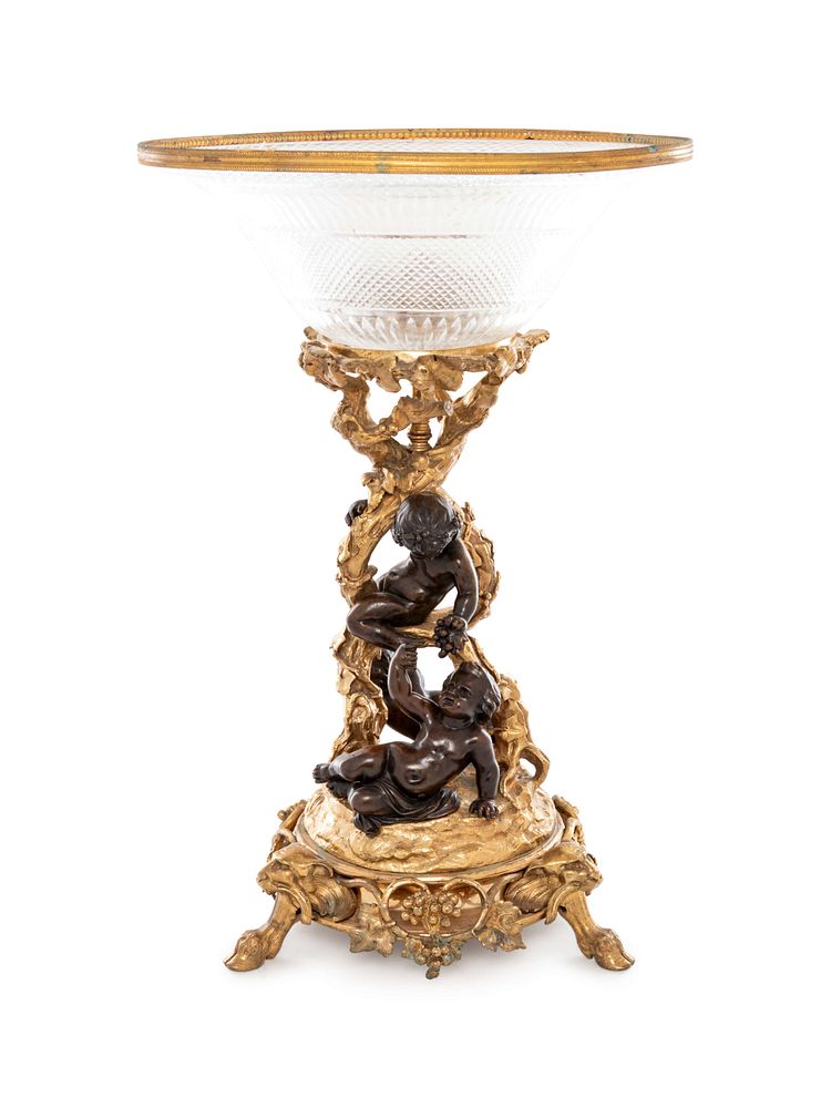 Appraisal: A French Gilt and Patinated Bronze and Cut Glass Center