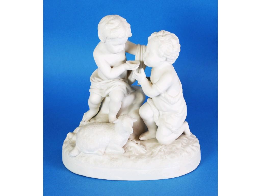 Appraisal: VICTORIAN UNMARKED PARIAN PORCELAIN MODEL OF TWO CHILDREN a recumbent