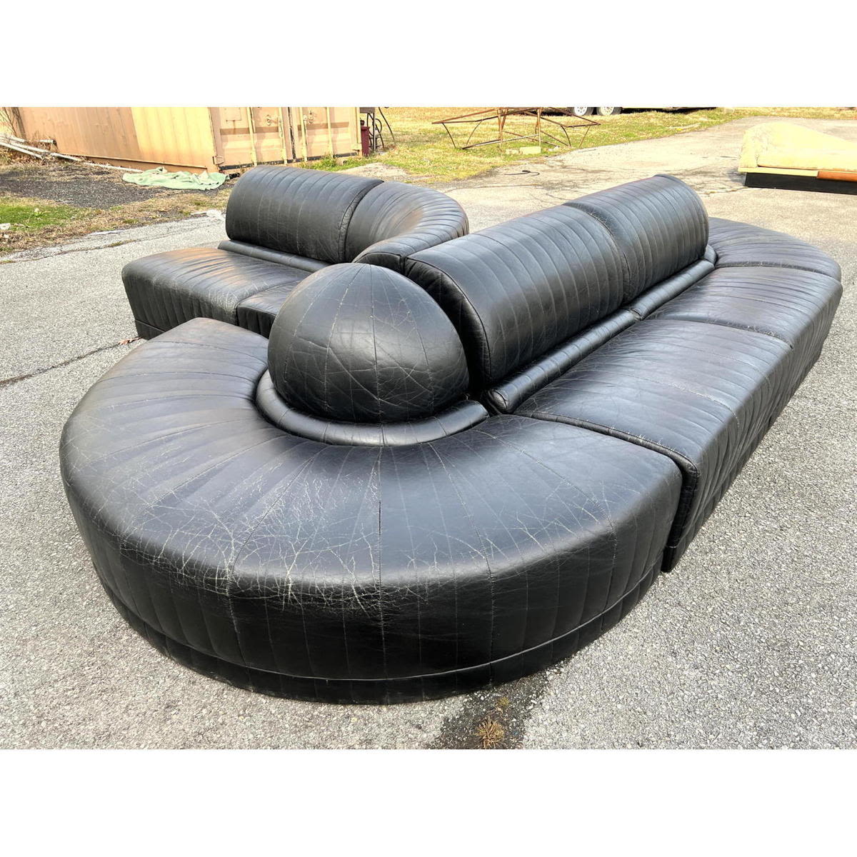 Appraisal: pc ROCHE BOBOIS Black Leather Sectional Sofa Channel tufted Label