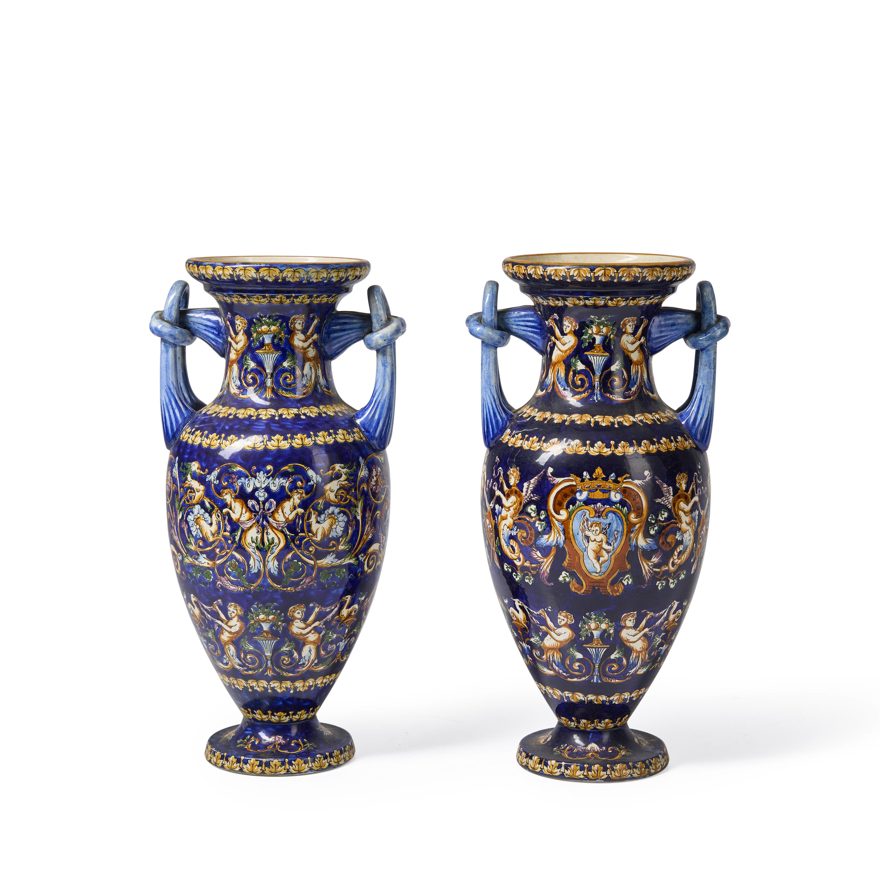 Appraisal: Pair of Gien French Faience Vases ht in