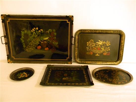 Appraisal: Five tole ware trays three oblong two with pierced rims