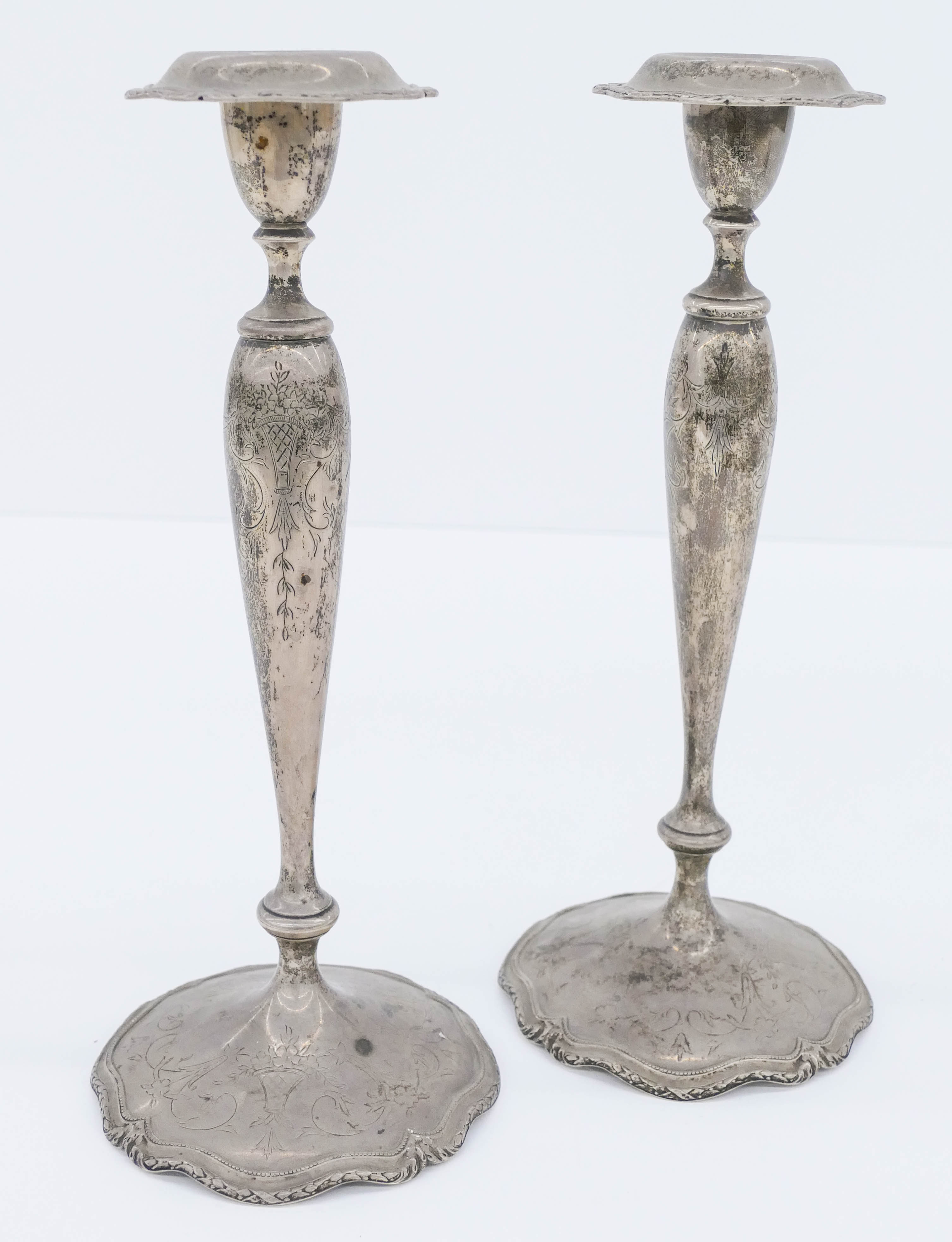 Appraisal: Pair Shreve Co Sterling Weighted Candlesticks ''x '' Engraved with