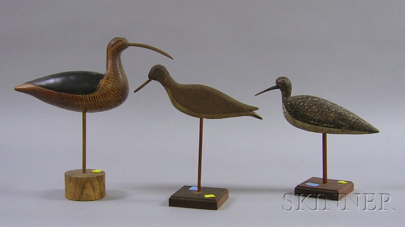 Appraisal: Three Carved and Painted Shorebird Decoys a long-billed curlew and