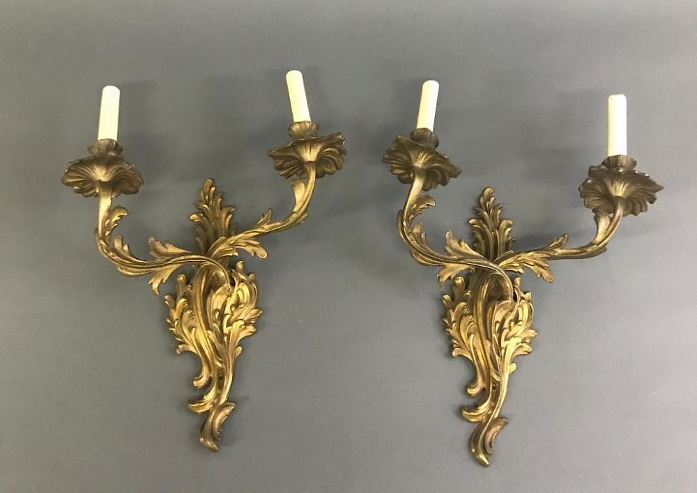 Appraisal: Pair of French Gilt Brass Hall Sconces Pair of French