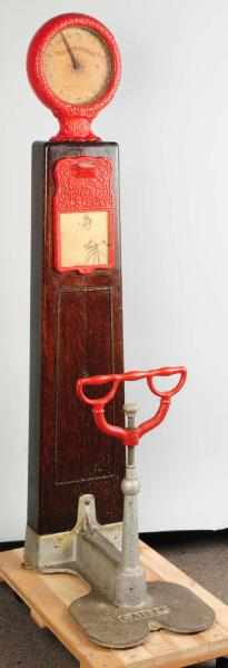 Appraisal: Oak Iron Caille Brothers Strength Tester Working Original face and