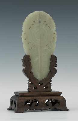 Appraisal: A Large Carved Jade Two Part Plaque on a Rosewood