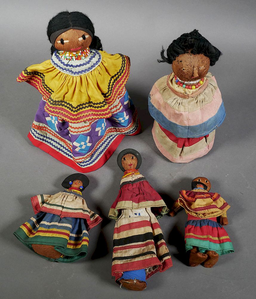 Appraisal: SEMINOLE INDIAN Dolls Five vintage Native American Seminole palmetto fiber