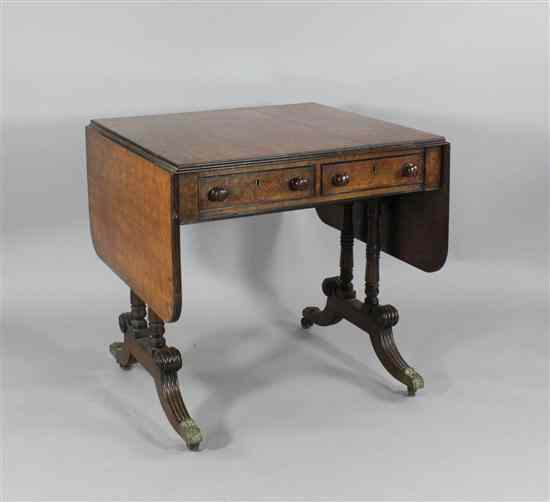 Appraisal: A Regency mahogany sofa table with two drawers on standard