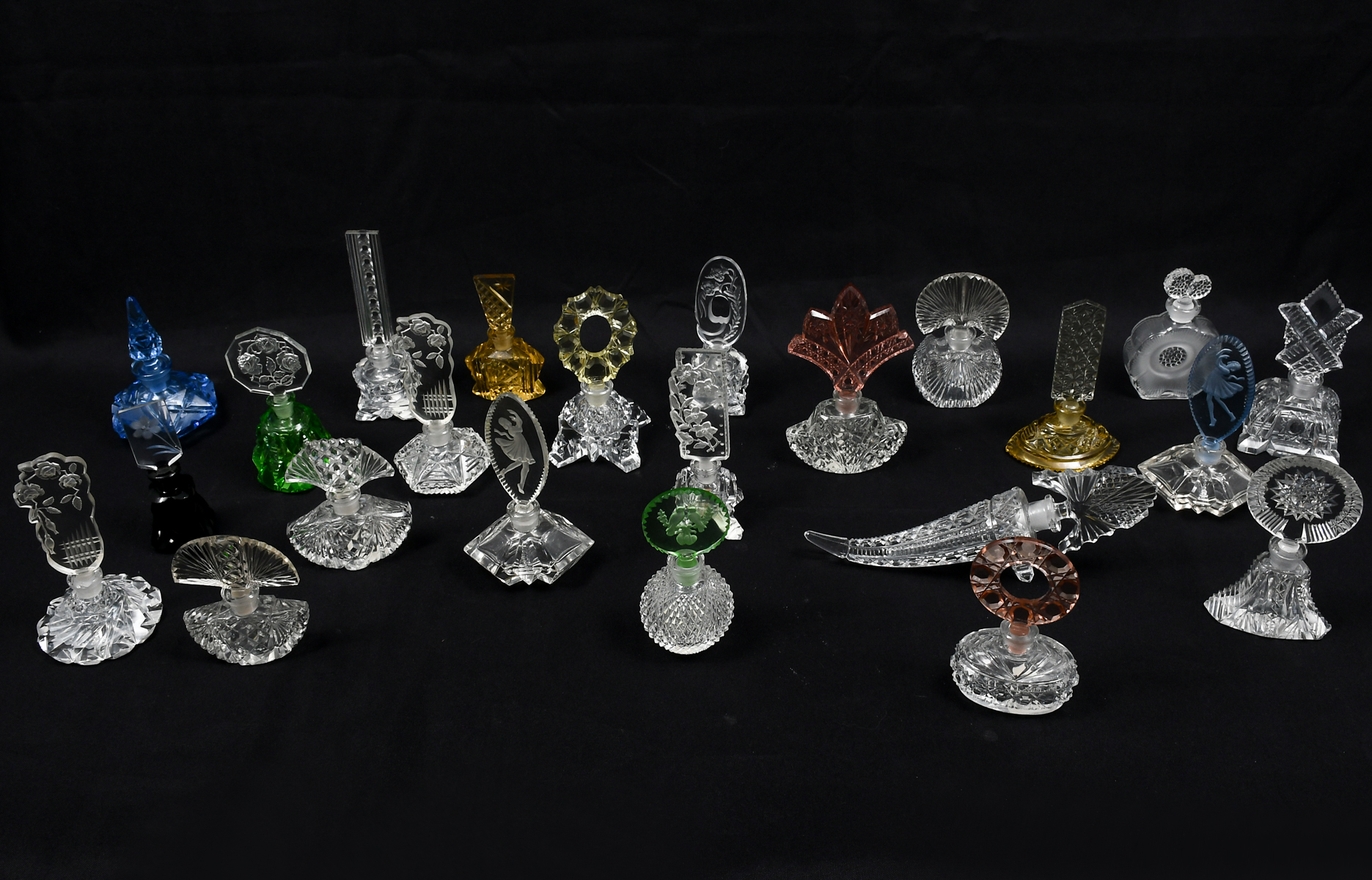 Appraisal: PC VINTAGE GLASS PERFUME BOTTLES Great collection of Art Deco