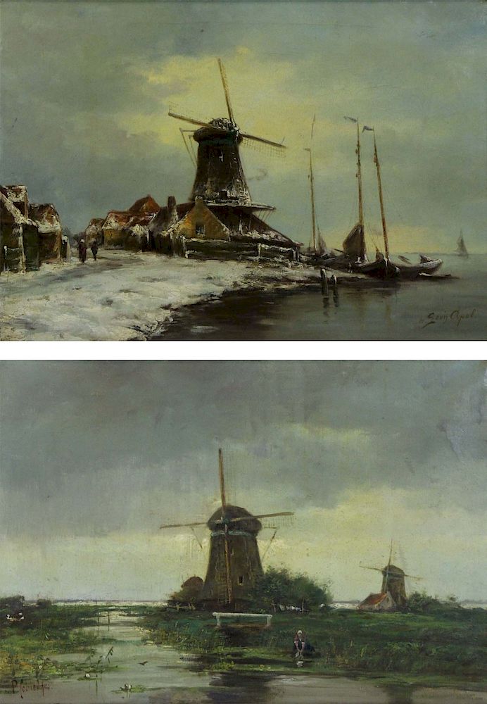 Appraisal: LOT OF TWO OILS ON CANVAS Windmills To Include Two