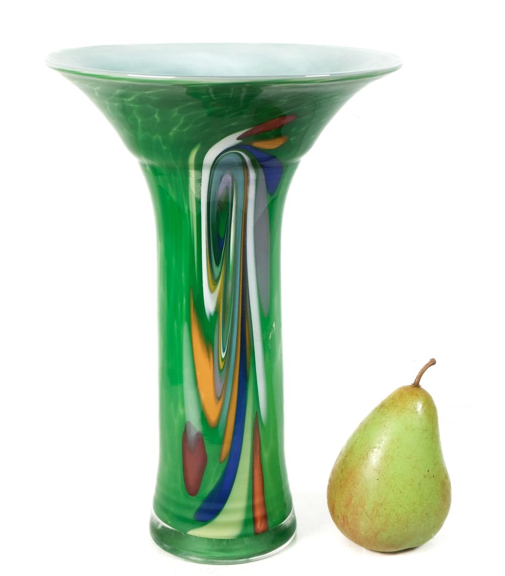 Appraisal: Murano style hand blown art glass trumpet vase Apparently not