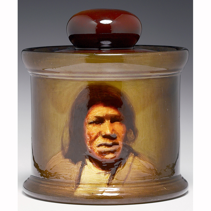 Appraisal: Rookwood humidor Standard glaze with a Native American portrait executed