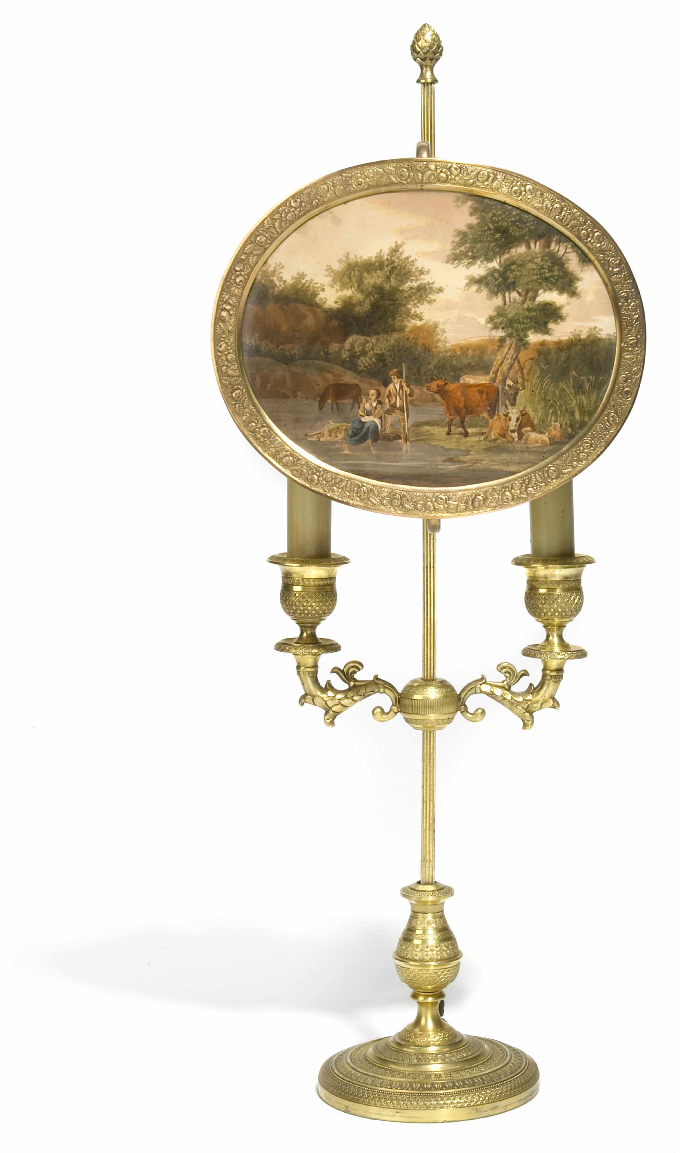 Appraisal: Property of another owner A French gilt bronze two light