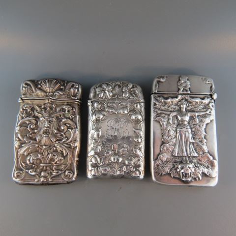 Appraisal: Gorham Sterling Silver Match Safes tiger lady god and floral