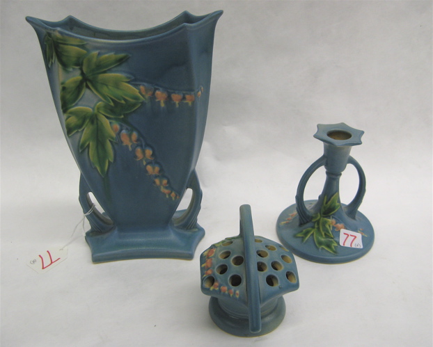 Appraisal: THREE AMERICAN ROSEVILLE ART POTTERY PIECES in the Bleeding Heart