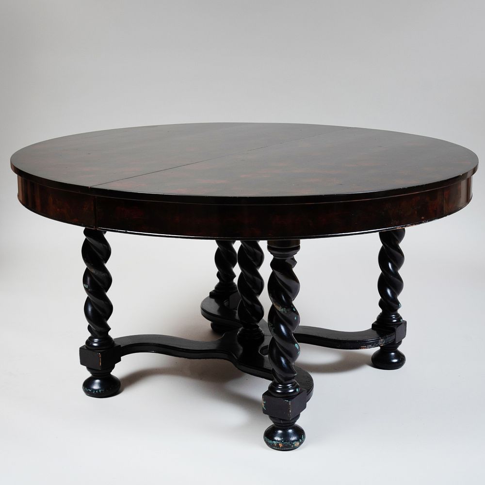 Appraisal: William and Mary Style Faux Tortoiseshell Painted Dining Table x