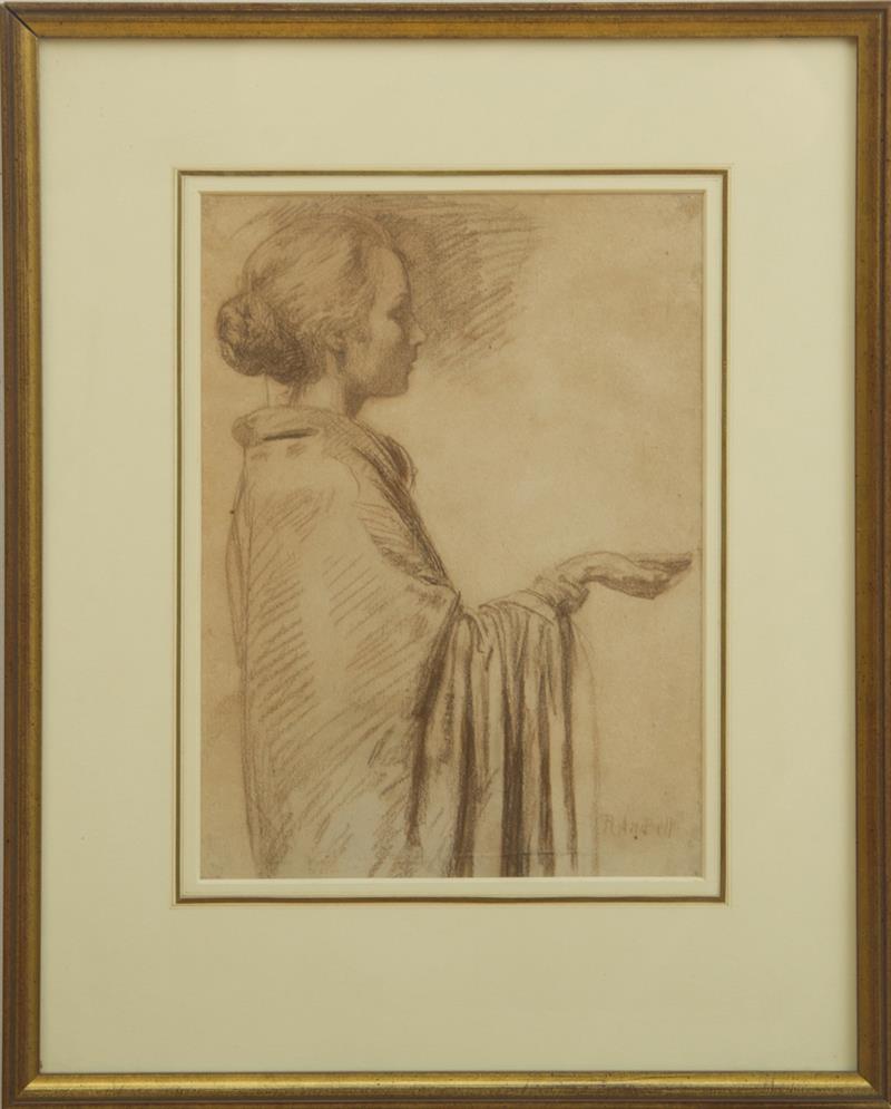 Appraisal: ROBERT ANNING BELL - GIRL WITH A LAMP Brown crayon