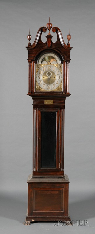 Appraisal: American Mahogany Quarter-chiming and Nine-tube Long Case Clock early th