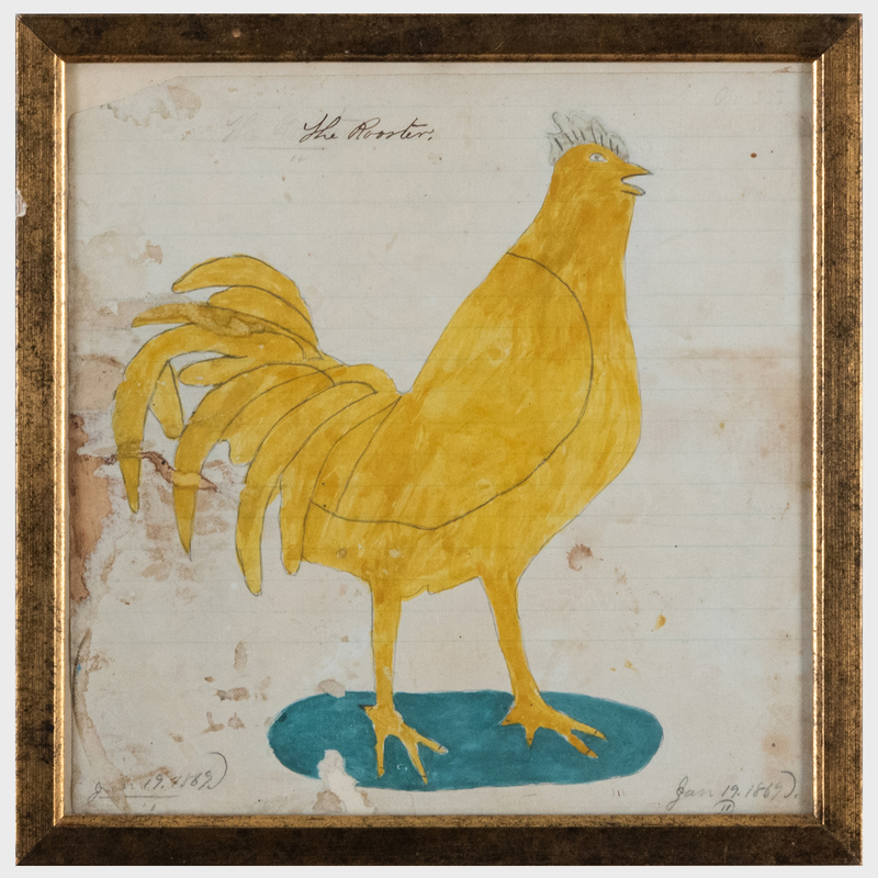 Appraisal: American School The Rooster Ink on found paper unsigned titled