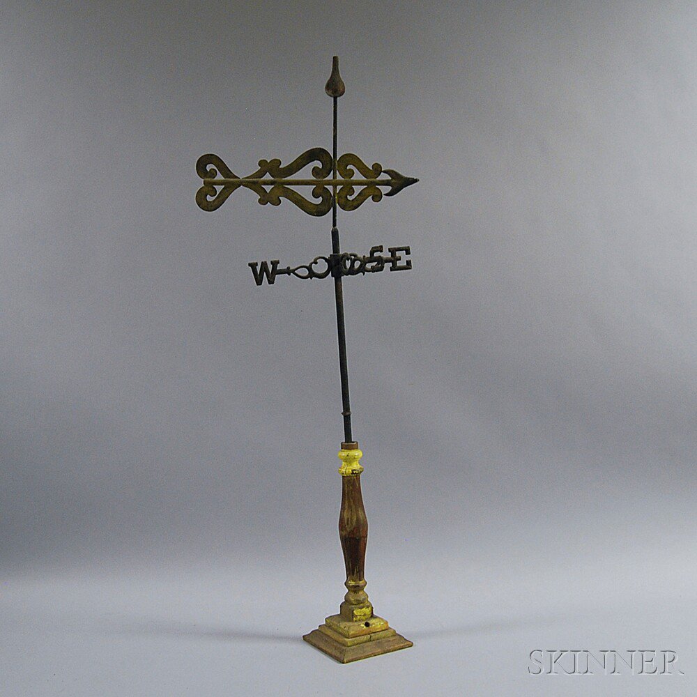 Appraisal: Small Painted Sheet Metal Bannerette Weathervane the carved wood finial