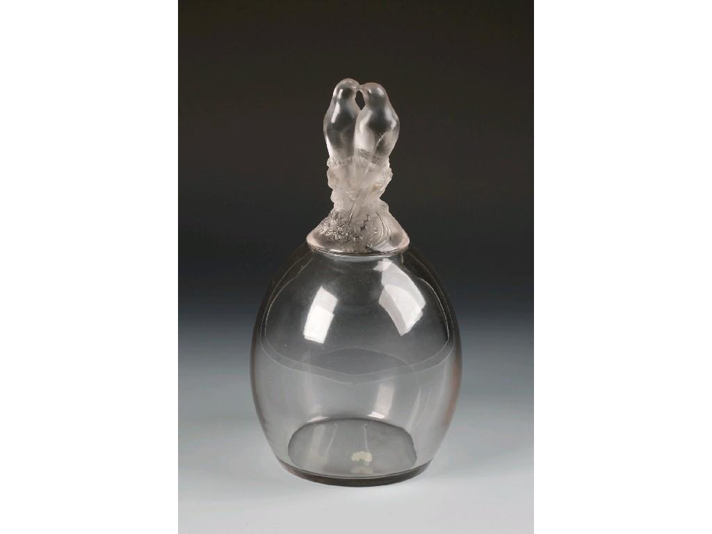 Appraisal: LALIQUE TOURTERELLES A CLEAR GLASS VASE with moulded lid in