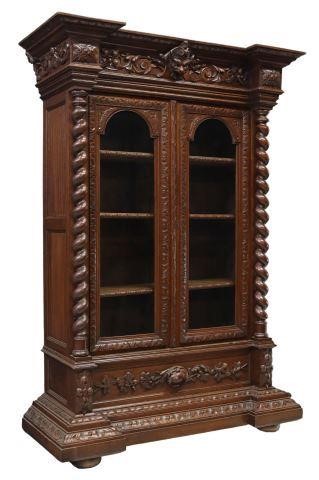 Appraisal: French Henri II style oak bookcase late th c carved