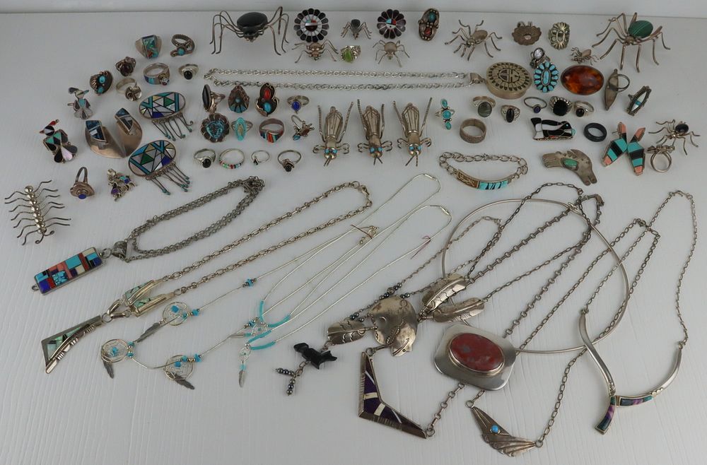 Appraisal: JEWELRY Large Lot of Assorted Southwest Jewelry Includes a signed