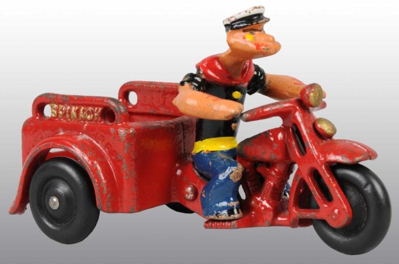 Appraisal: Cast Iron Hubley Popeye Spinach Patrol Motorcycle Description Copyright dated