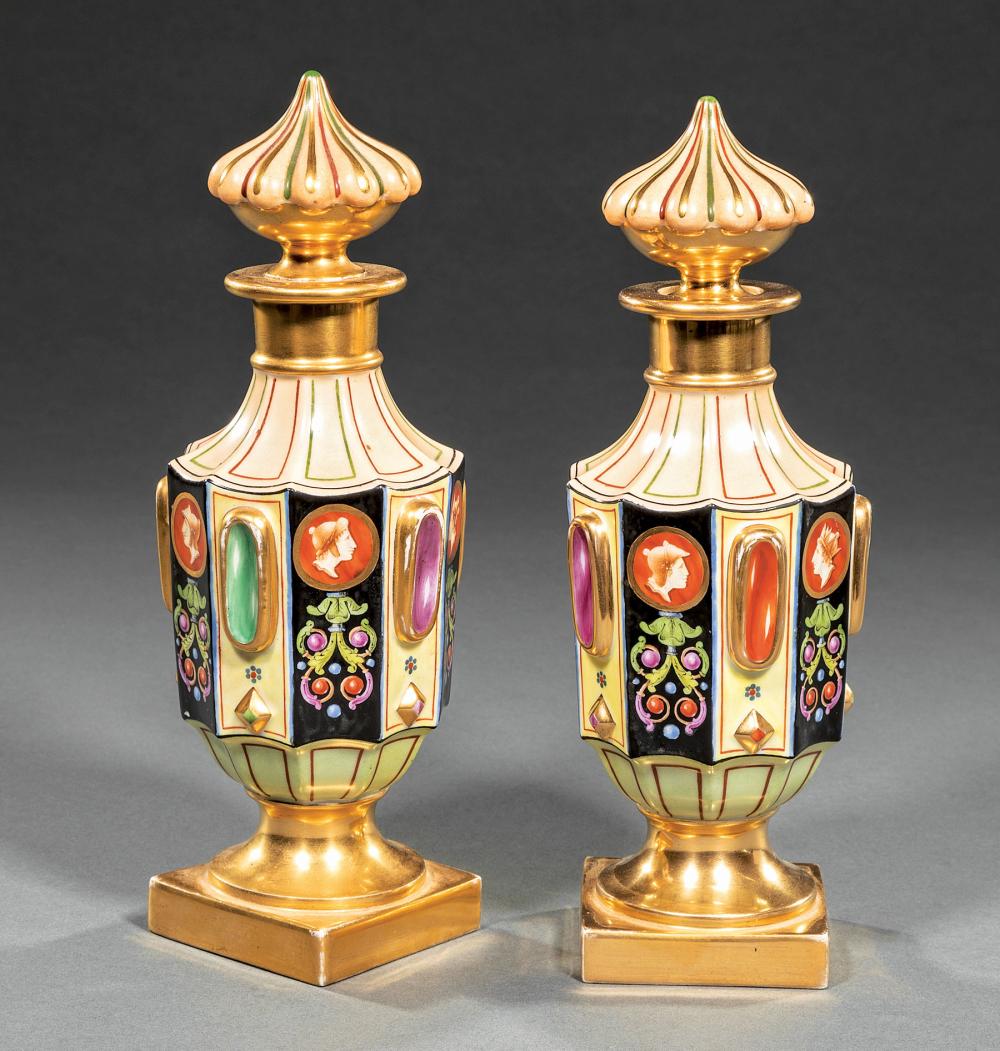 Appraisal: Pair of Paris Porcelain Polychrome and Gilt Scent Bottles mid-