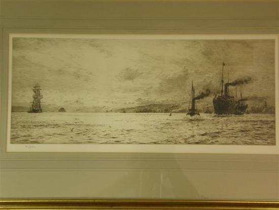 Appraisal: William Lionel Wyllie Shipping at Greenock Clyde Signed etching h