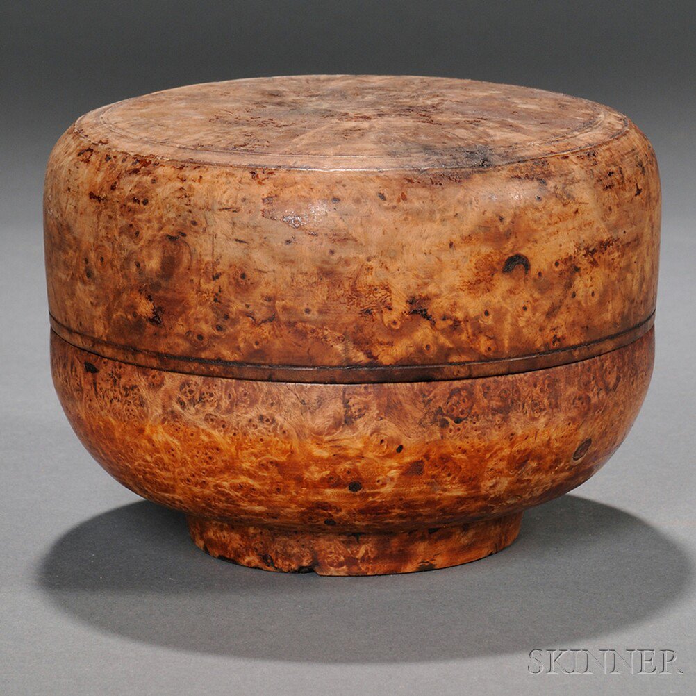 Appraisal: Turned Maple Burl Covered Box probably America th century with