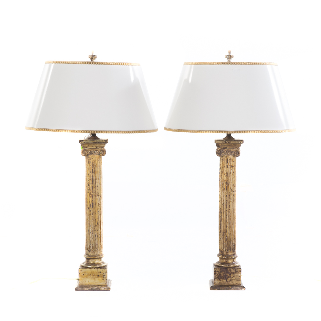 Appraisal: Pair of Classical style giltwood column lamps column with Doric