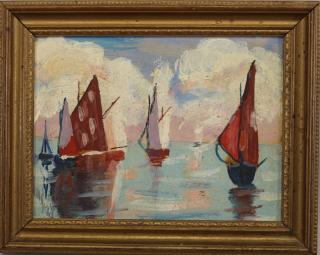 Appraisal: Early th Century Painting of Sailboats at sea Appears to