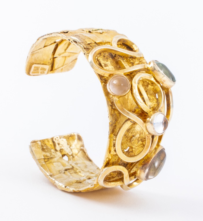 Appraisal: RACHEL GERA GILT SILVER ROCK CRYSTAL CUFF BRACELET Vintage Rachel