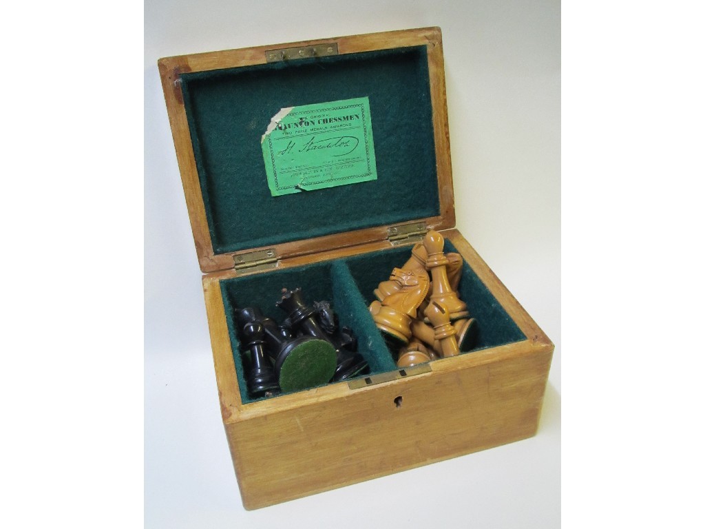 Appraisal: A Staunton chess set in original stained box labelled John