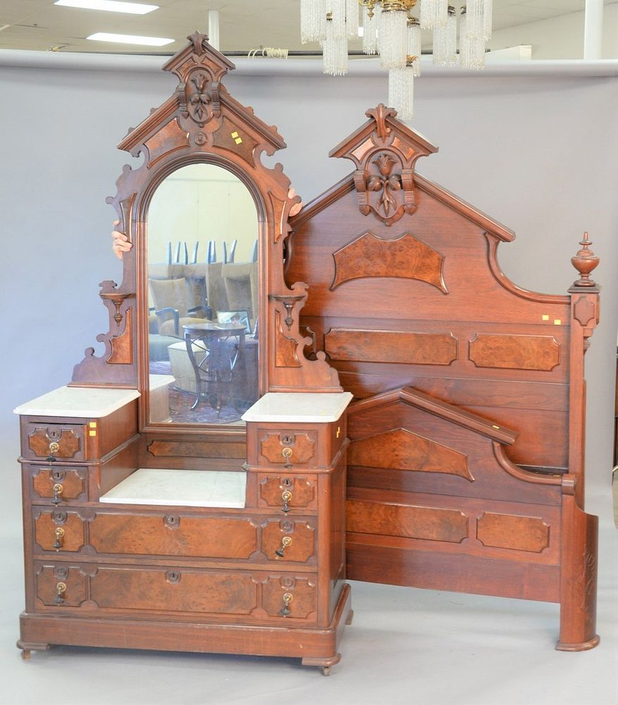 Appraisal: Two-piece walnut Victorian bedroom set with dropwell marble top chest