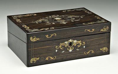 Appraisal: Inlaid rosewood lap desk extensive brass and mother-of-pearl inlay top