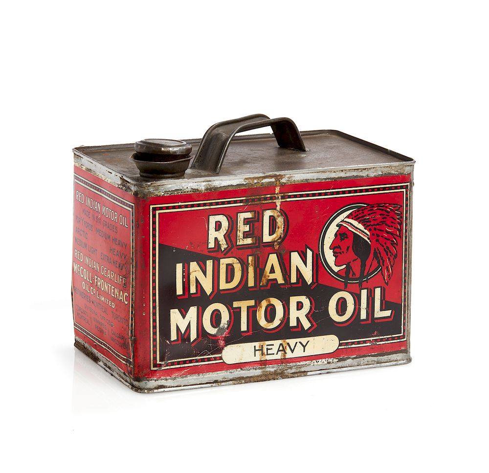 Appraisal: Red Indian Motor Oil Can Tin gallon can of Red