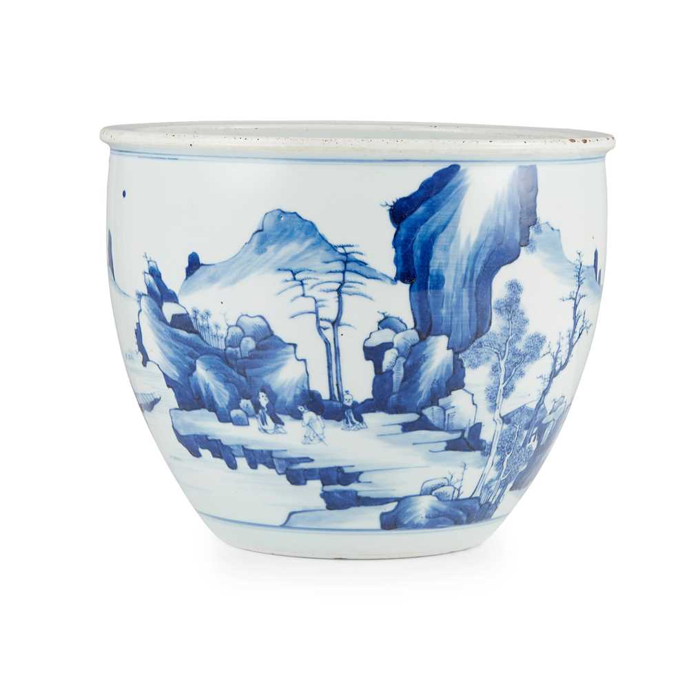 Appraisal: BLUE AND WHITE BASIN QING DYNASTY TH CENTURY the steep