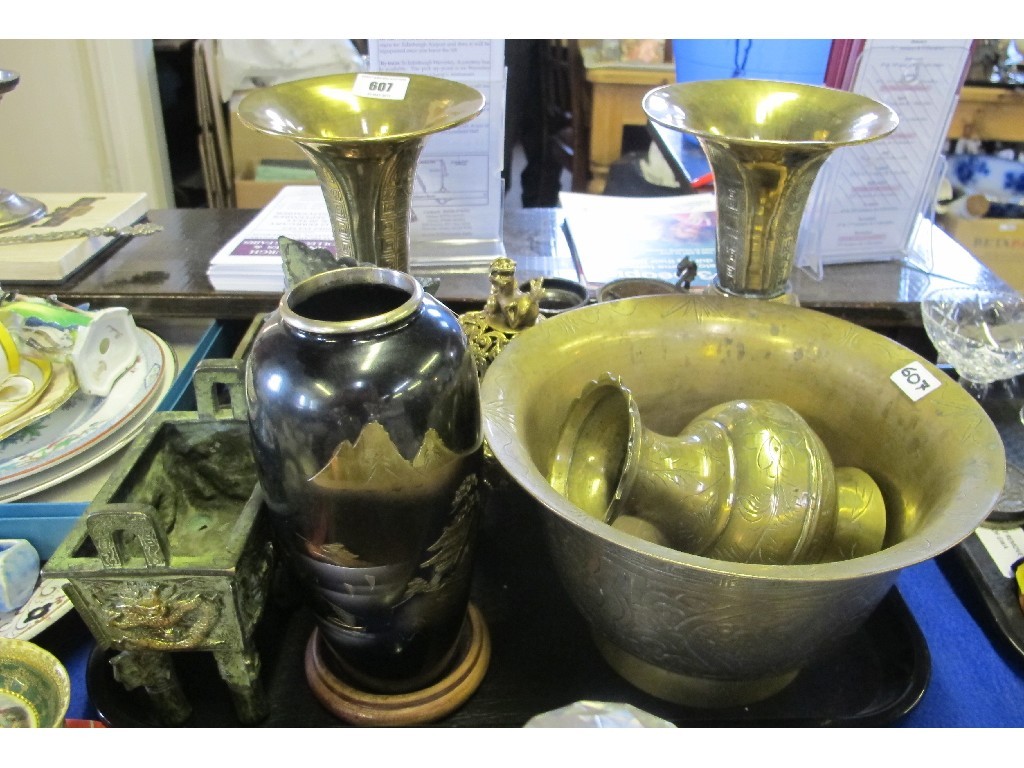 Appraisal: Pair of Chinese brass vases and other metalware