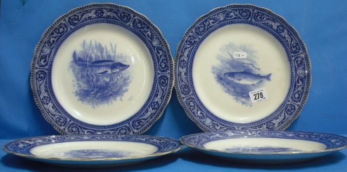 Appraisal: Royal Doulton Flow Blue Fish Plates Depicting Tench and Depicting