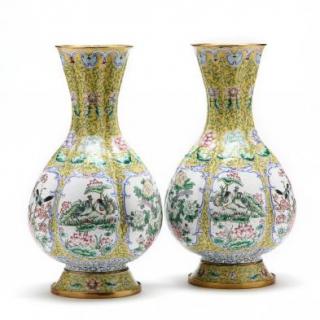 Appraisal: A Pair of Canton Enamel Vases th century globular body