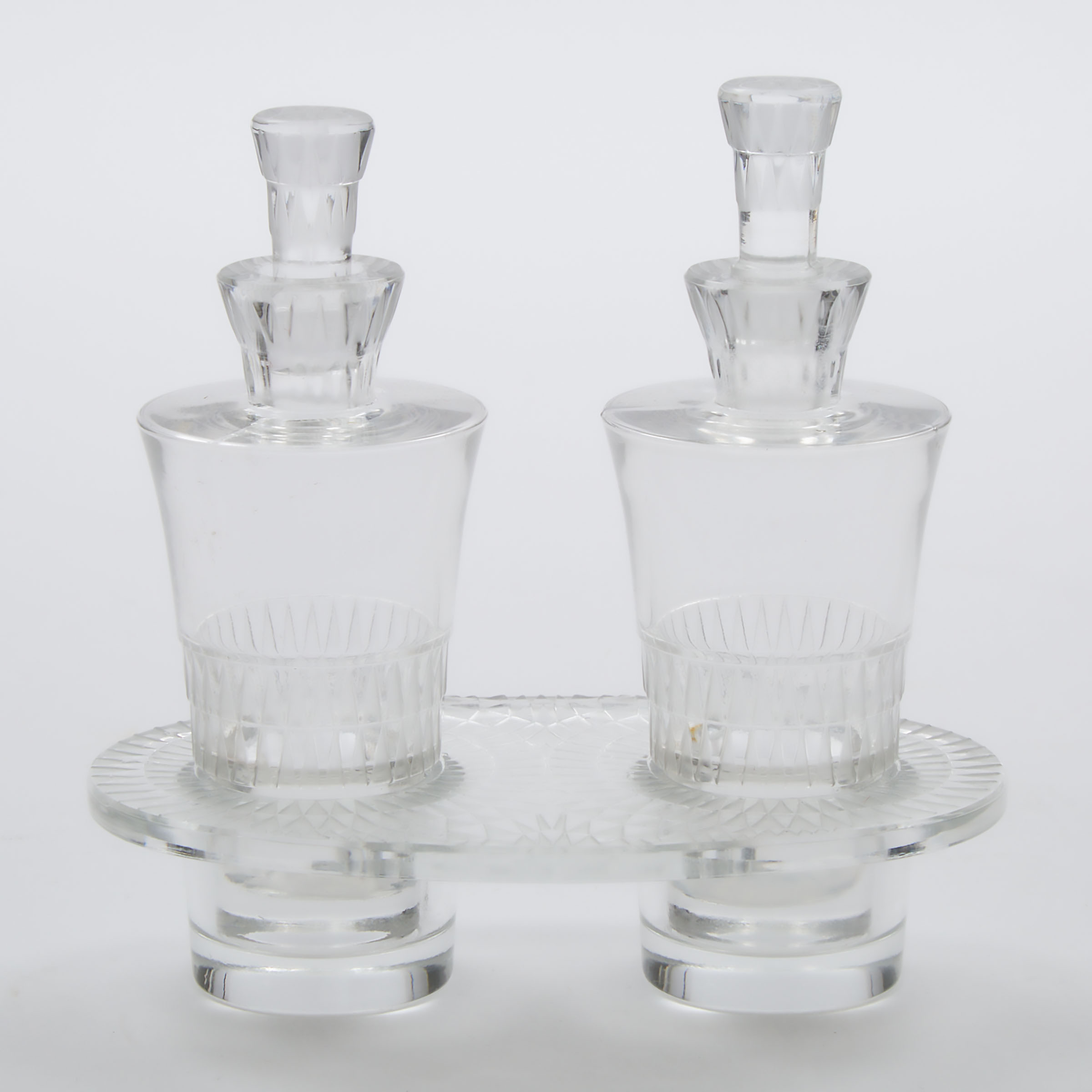 Appraisal: Bourgueil' Lalique Moulded and Partly Frosted Glass Oil and Vinegar