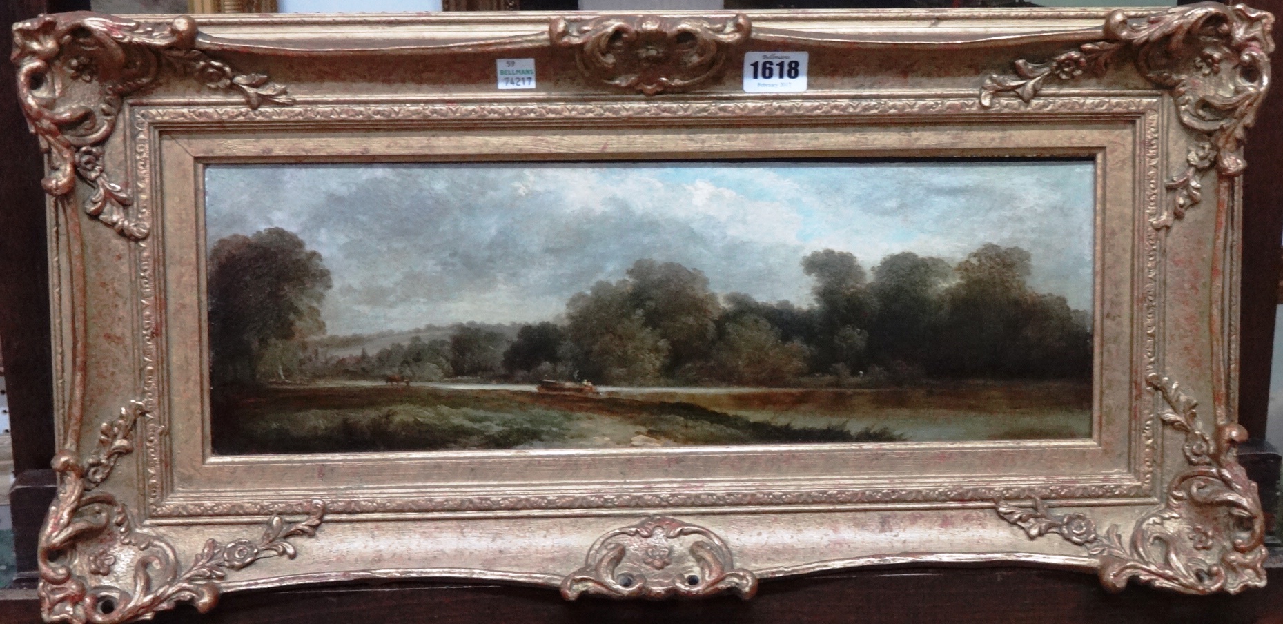 Appraisal: English School th century River landscape oil on panel cm