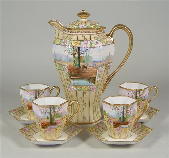 Appraisal: Nippon Chocolate Set Circa With four cups and saucers Pastoral