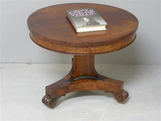 Appraisal: Miniature rosewood circular breakfast table th century on scalloped triangular