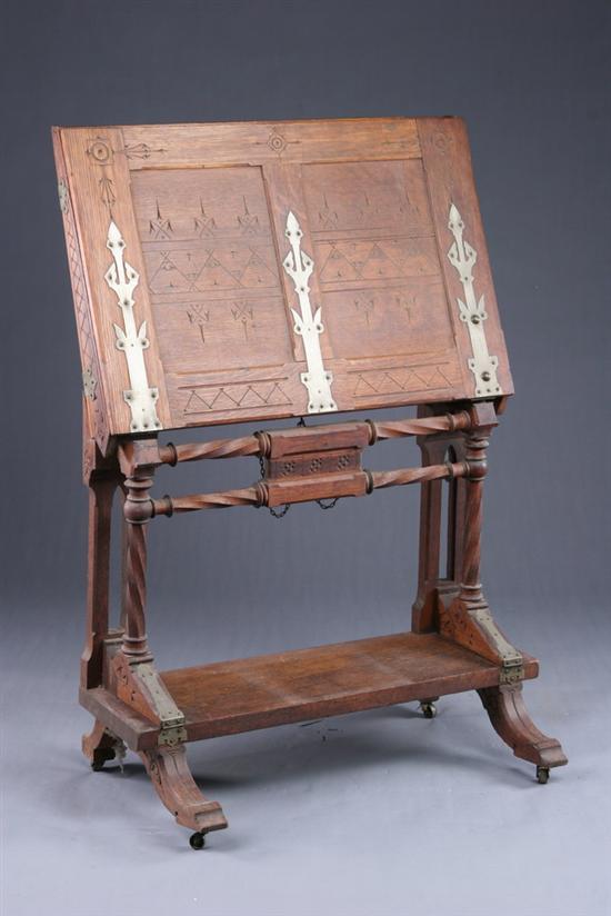 Appraisal: EASTLAKE FOLDING ARCHITECT'S TABLE th century with silver-metal mounts Of