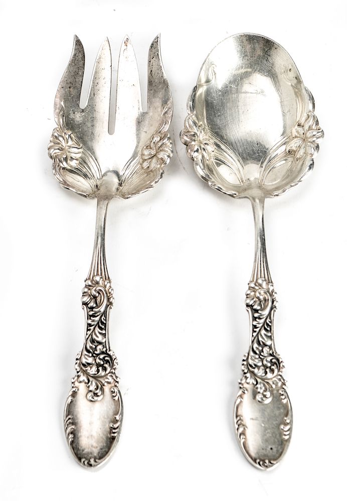 Appraisal: Amston Sterling Silver Salad Servers Pair Amston sterling silver salad