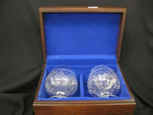 Appraisal: Pair of Tudor Cut Crystal Brandy Glasses in mahogany case